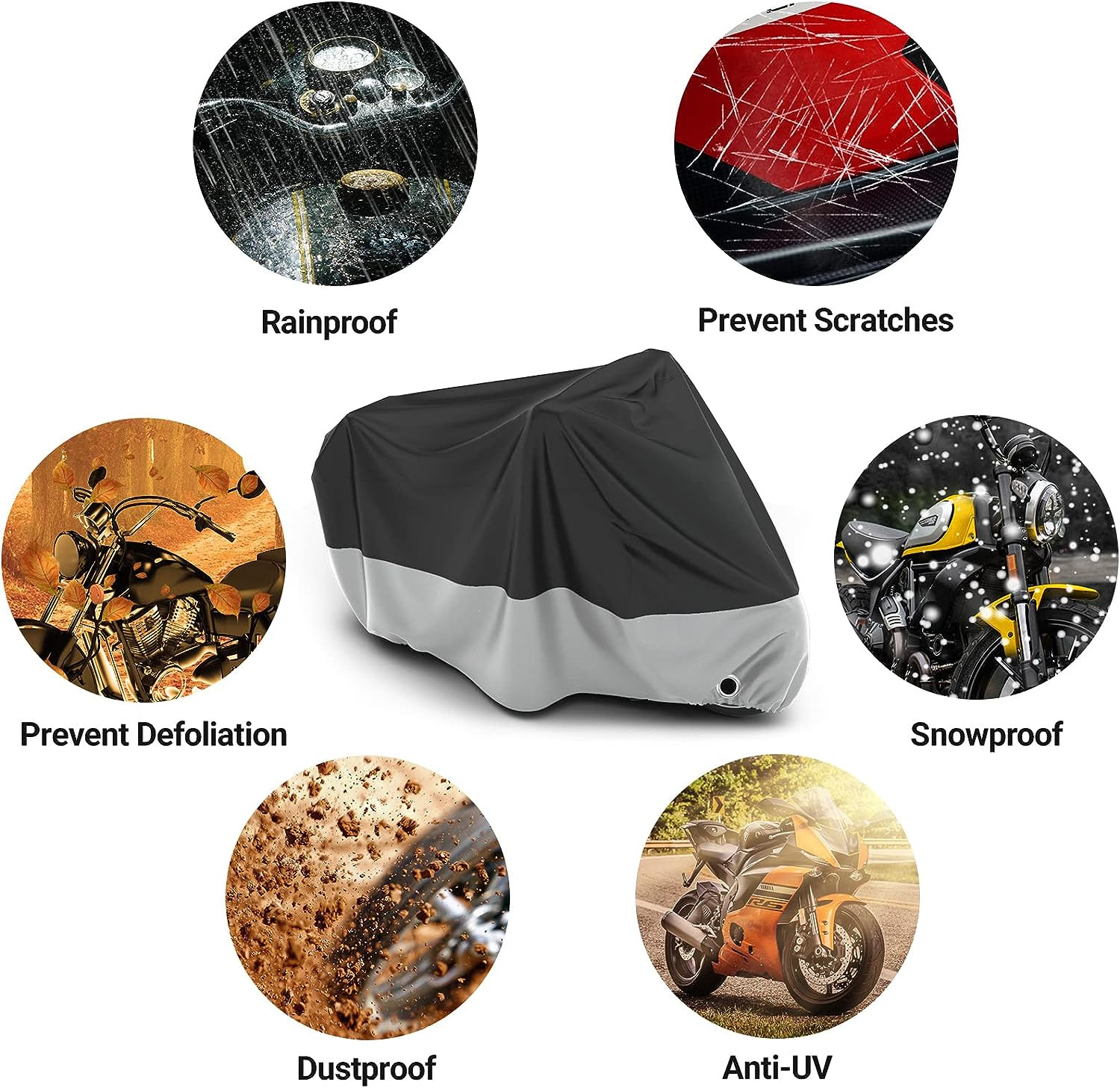 Motorcycle Cover Waterproof Outdoor – All Season Sun Protection Oxford with Lock