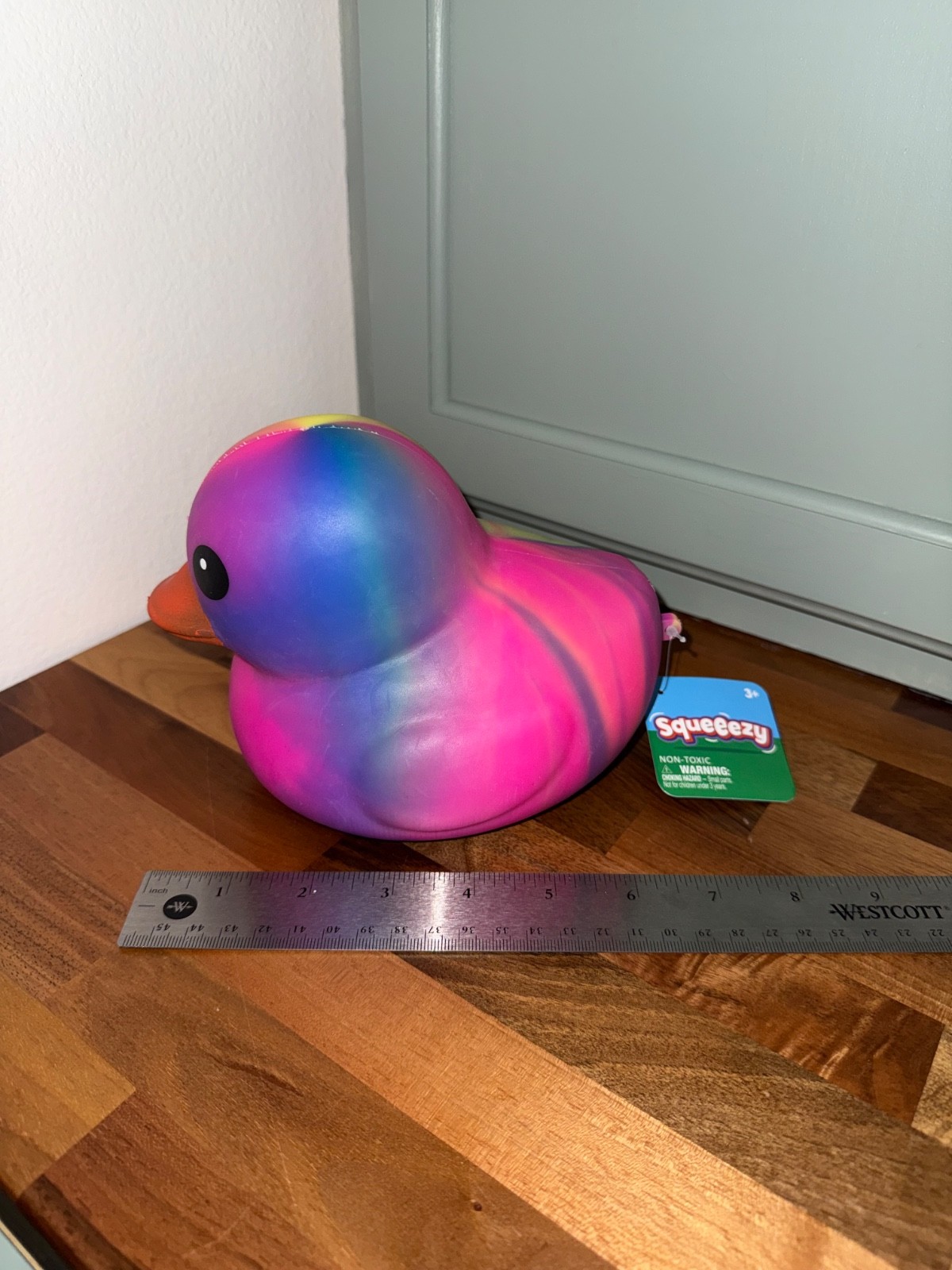 (1) Jumbo Squeeezy Tie Dye Rainbow Duck Sunny Days Viral Squish Toy Toymendous