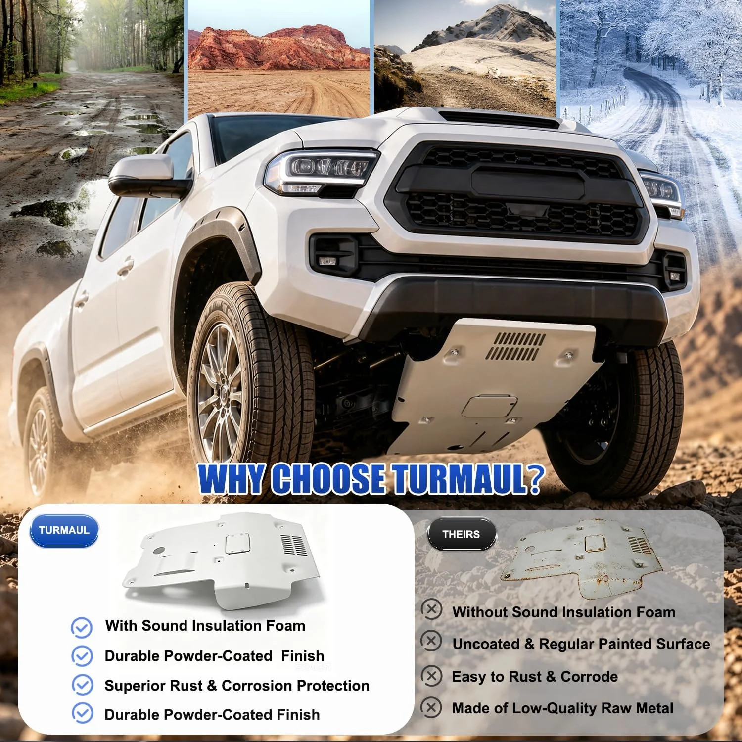 Front Skid Plate w/Sound Insulation Cotton Compatible with 2016-2023 Toyota Taco