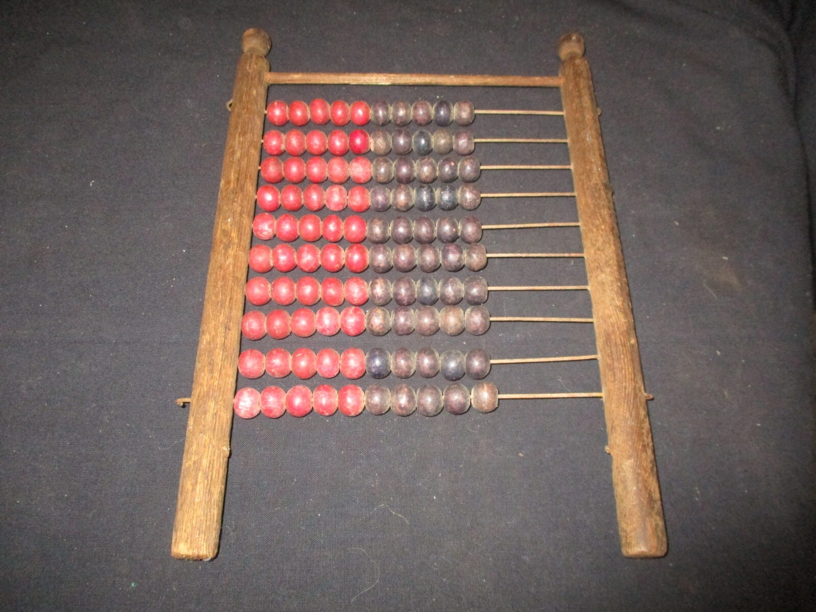 Vintage Abacus Calculating Math Tool Wood Metal 9 1/2”by 7”Colored 10 Row Beads