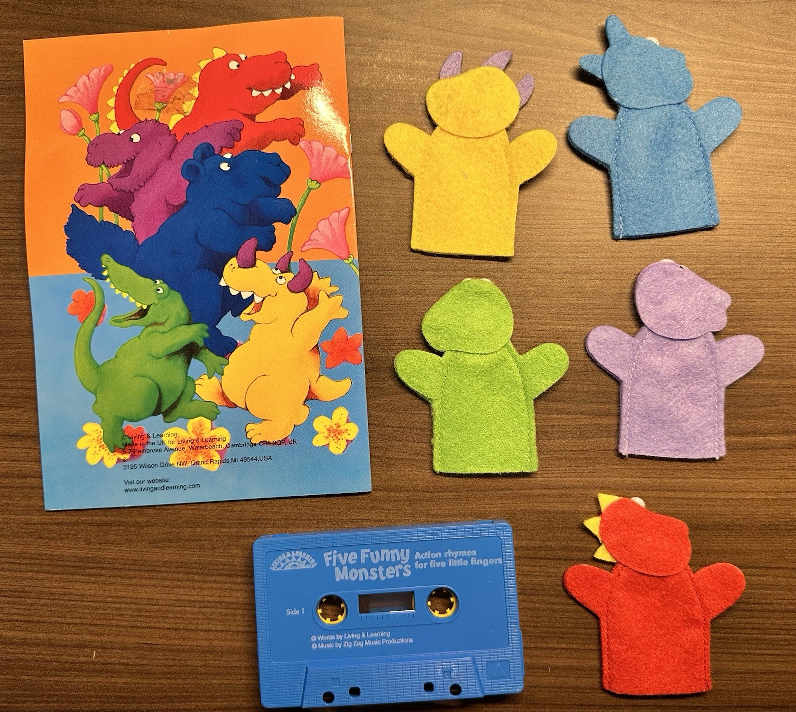 Five Funny Little Monsters-Book, Cassette Tape & 5 New Felt Finger Puppets