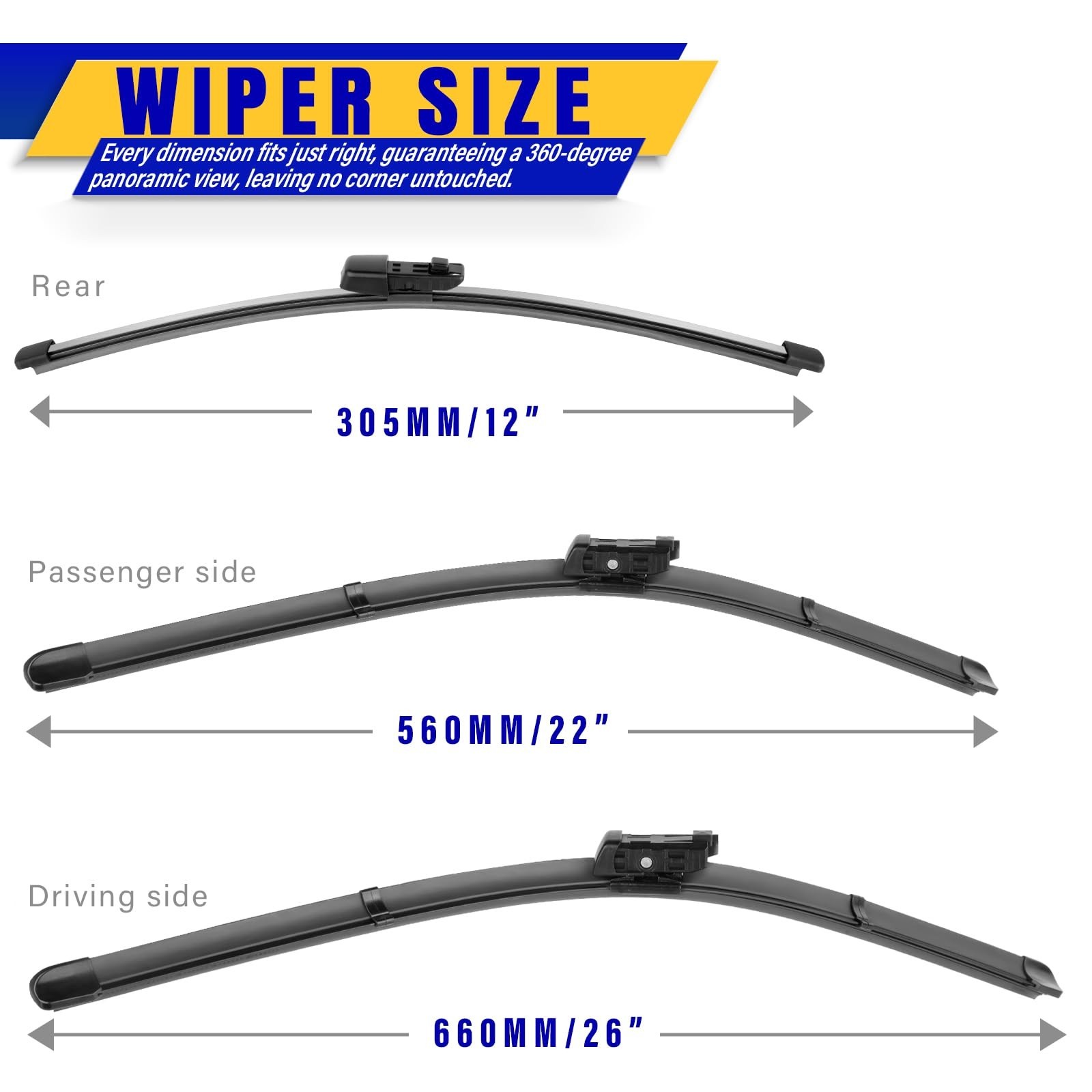 3 wipers Replacement for 2018-2022 2023 2024 VW Volkswagen Atlas, Windshield …