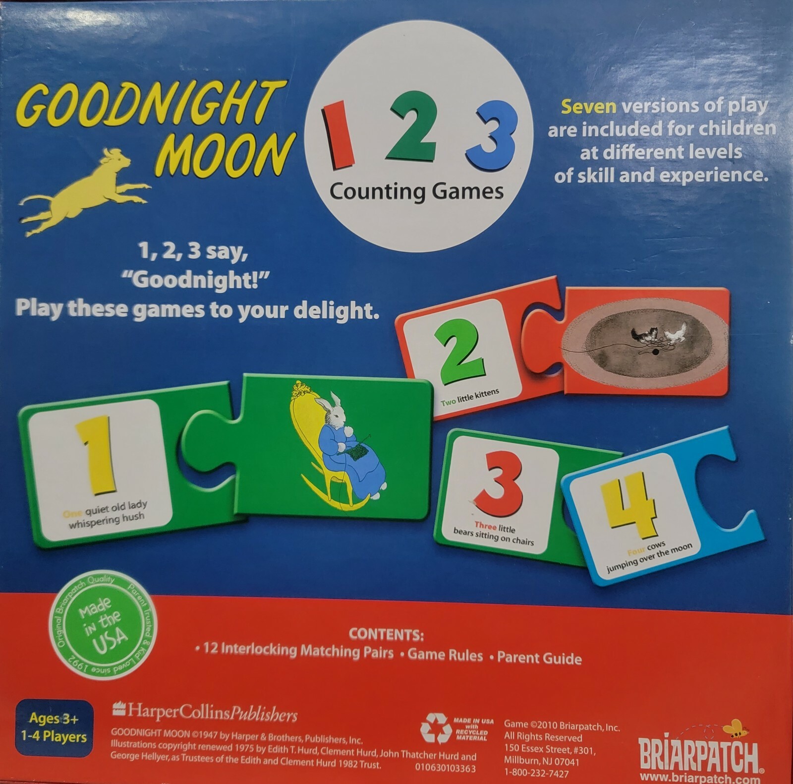 GOODNIGHT MOON 123 Counting Games Briarpatch teach learn numbers age3+ 1-4player