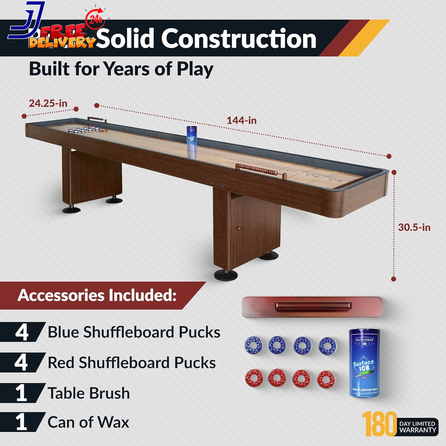 Challenger Shuffleboard Table for Family Arcade Game Room with Poly Coated Playf