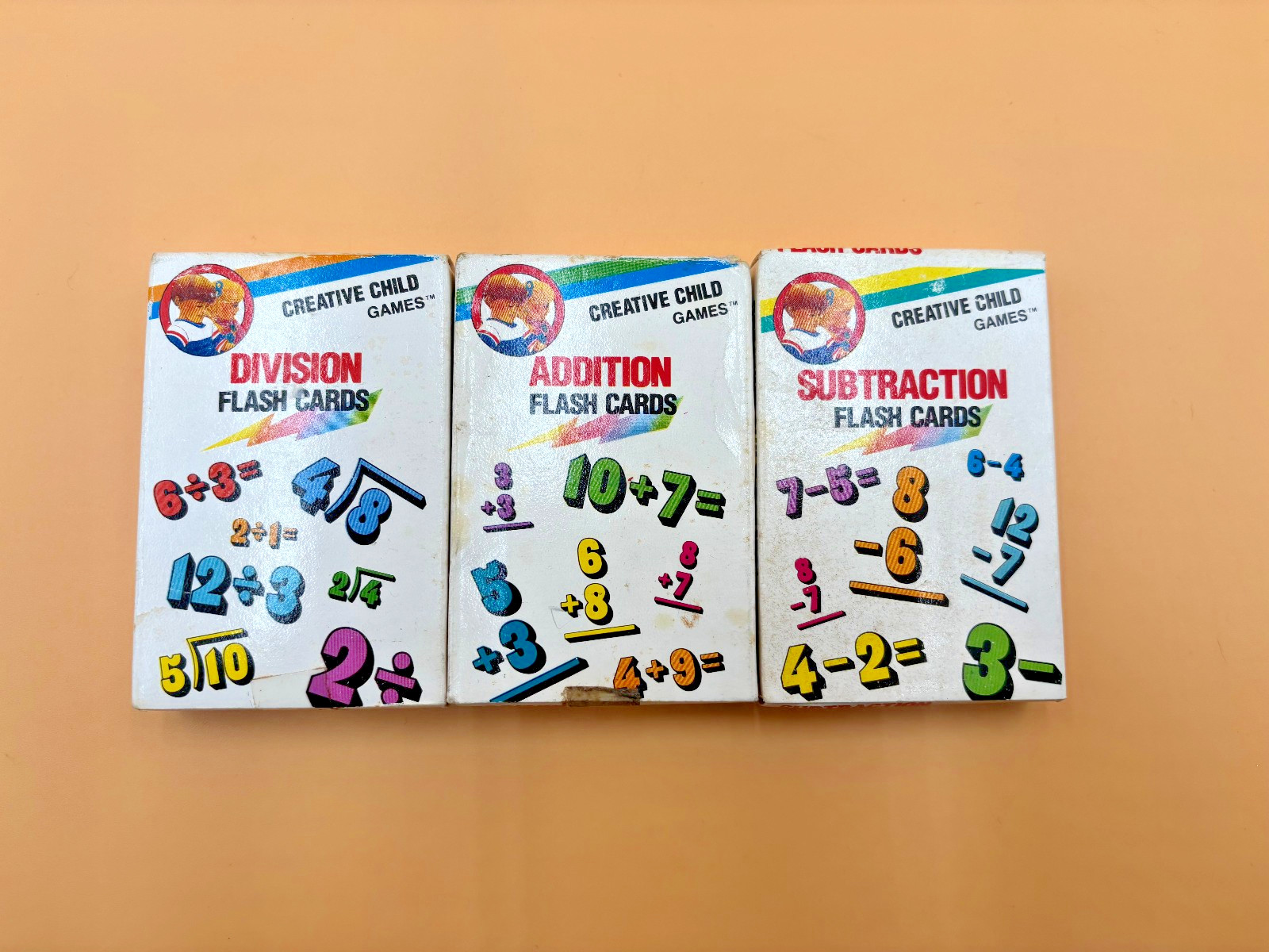 Vintage Flash Card Lot of 8 Subtraction Fractions Addition Memory Division