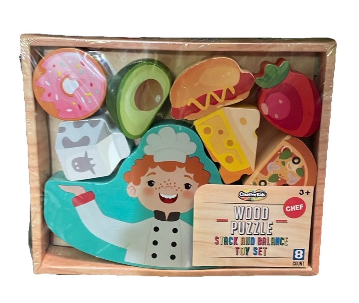 Creative Kids Wood Puzzle Stack and Balance Toy Set Chef Theme 8 Count Ages 3+