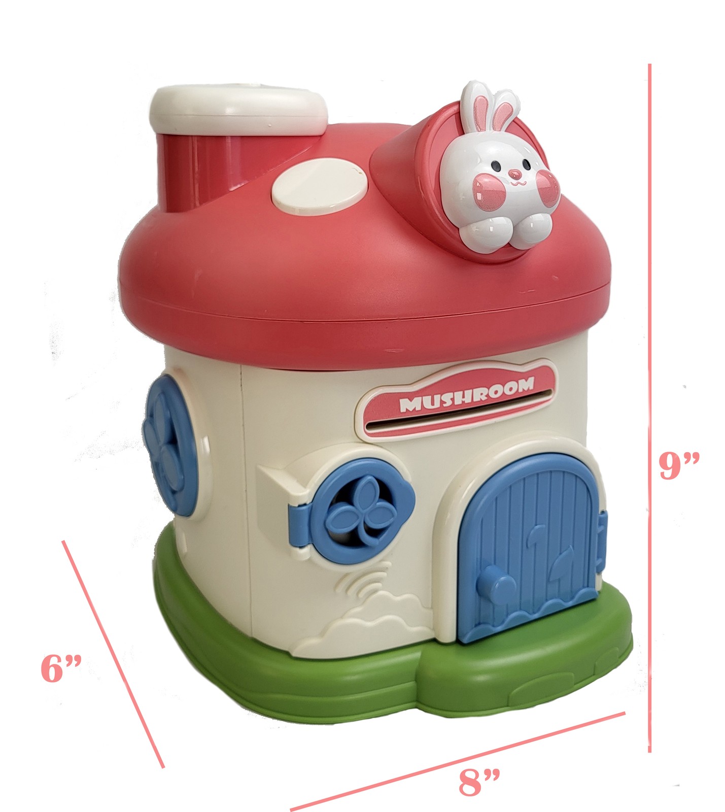 High Capacity Mushroom Savings Bank Accepts Coins & Bills with 2 Keys