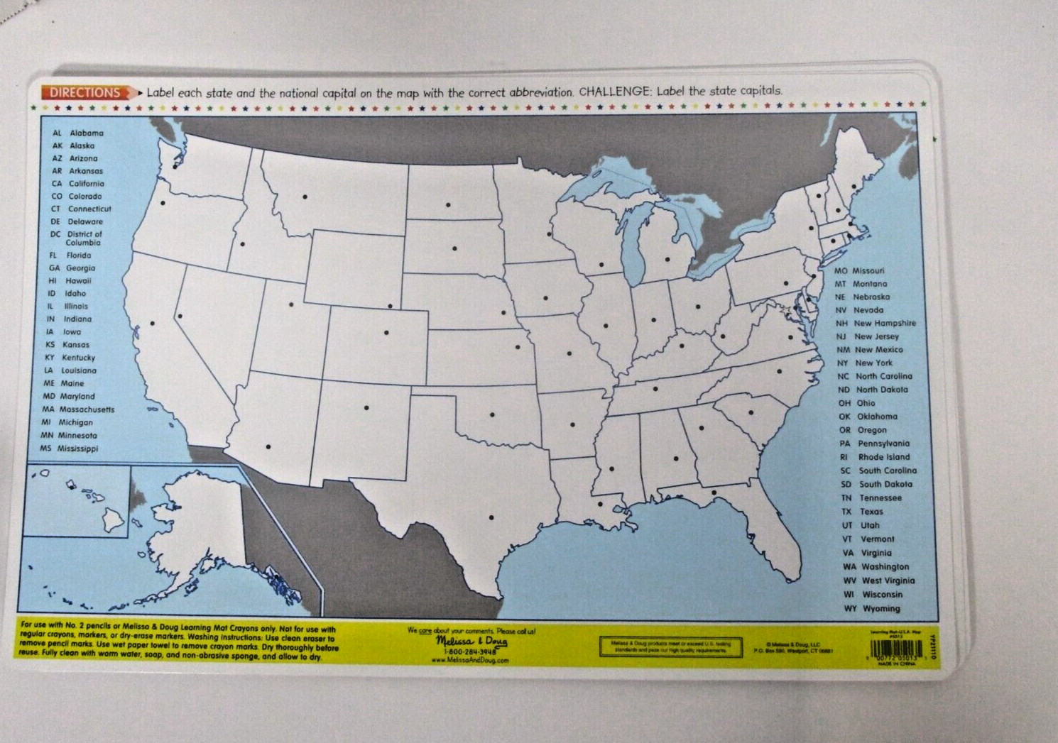Melissa & Doug USA Map Reusable Learning Mats Lot of 4 Learn States Capitals