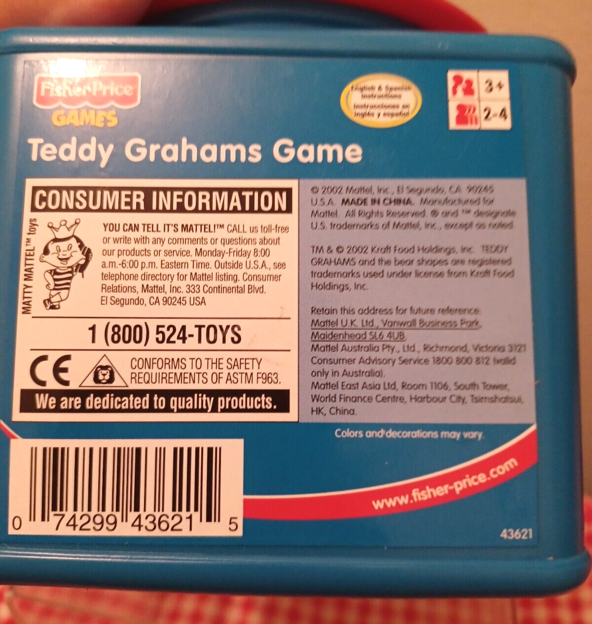 Fisher Price Teddy Grahams Game Learn Strategy & Colors 2-4 Players Retired 2002