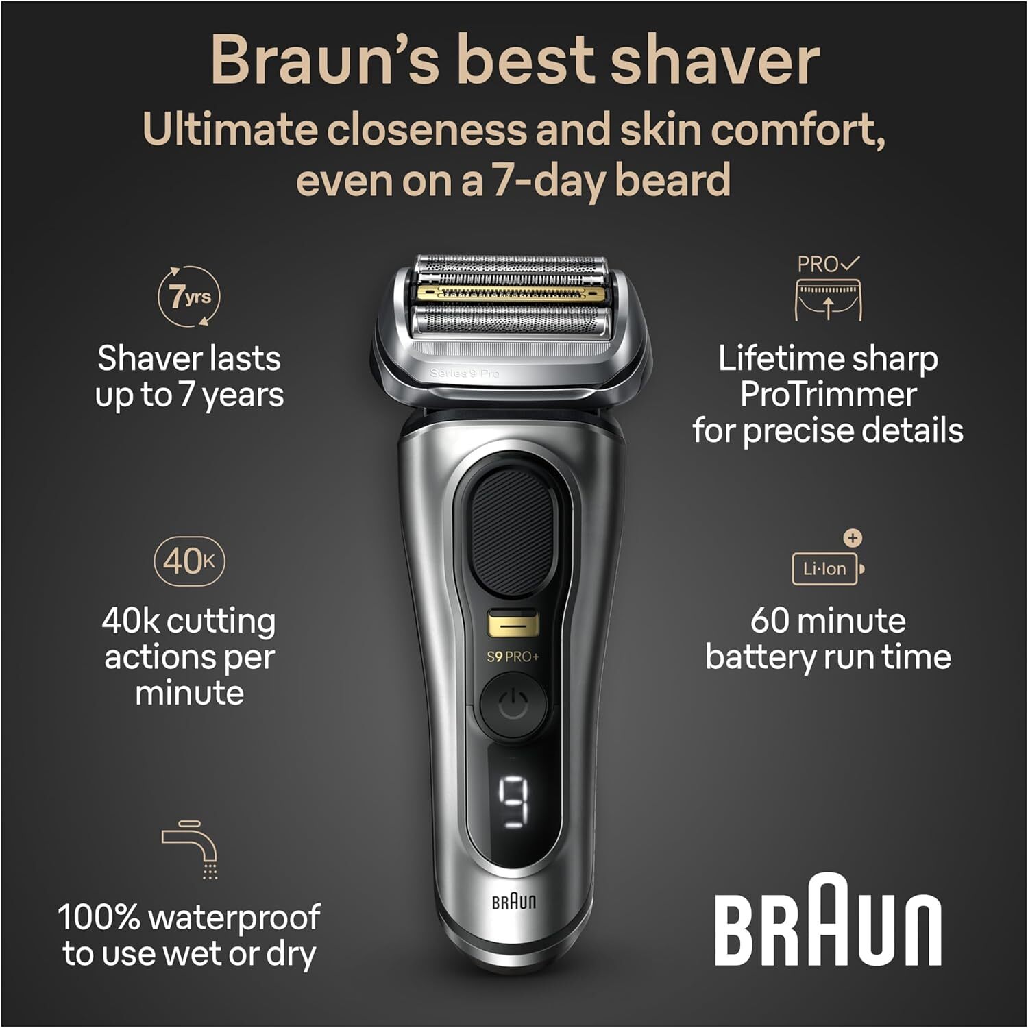 Braun Series 9 9517s PRO+ Electric Razor for Men, 5 Pro Shave Elements &