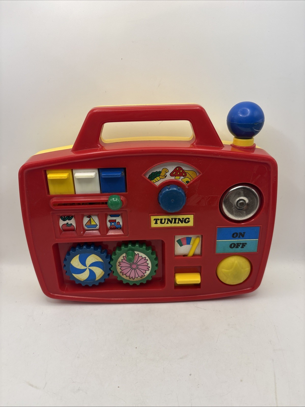 VINTAGE 1996 Megcos Toys Fun Radio Activity Box Red Sensory Toy Toddlers Kids