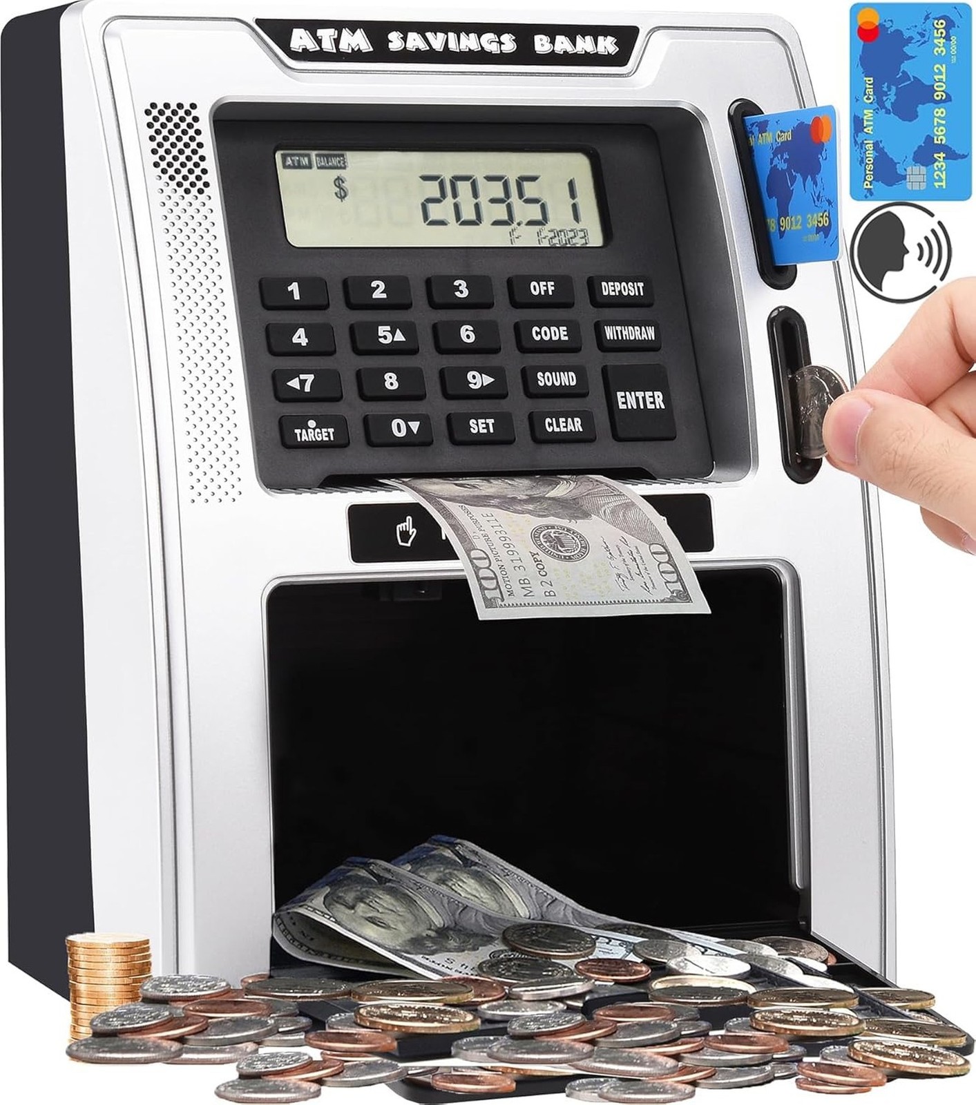 Fishboy Talking ATM Piggy Bank for Kids with Dual Debit Cards, Power-Off Memo…
