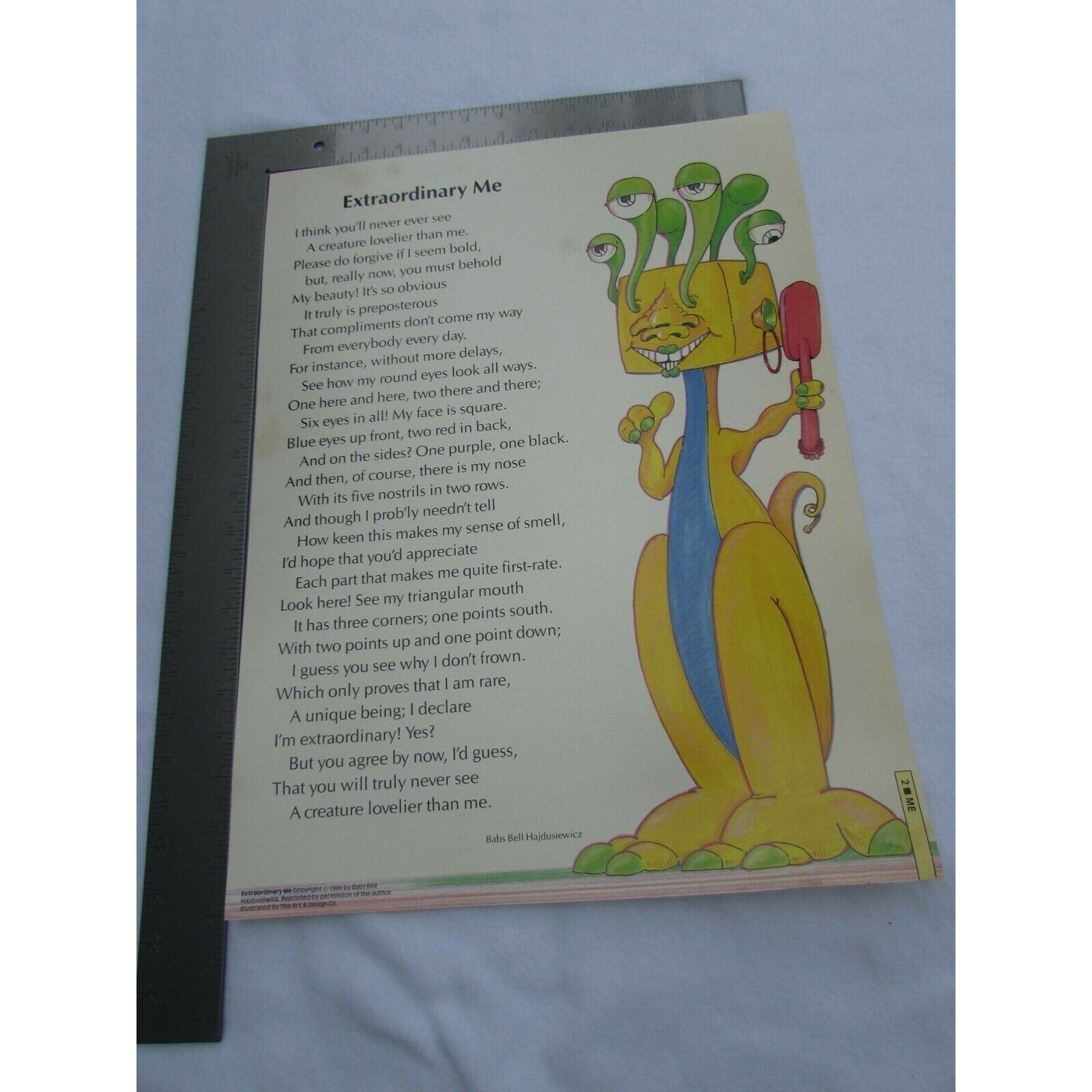 Extraordinary Me School Poster Babs Bell Hajdusiewicz 30261 Poetry VNTG