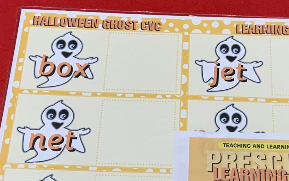 Halloween Ghost CVC – Set of 6 Learning Mats / 36 Cards – Laminated Activity