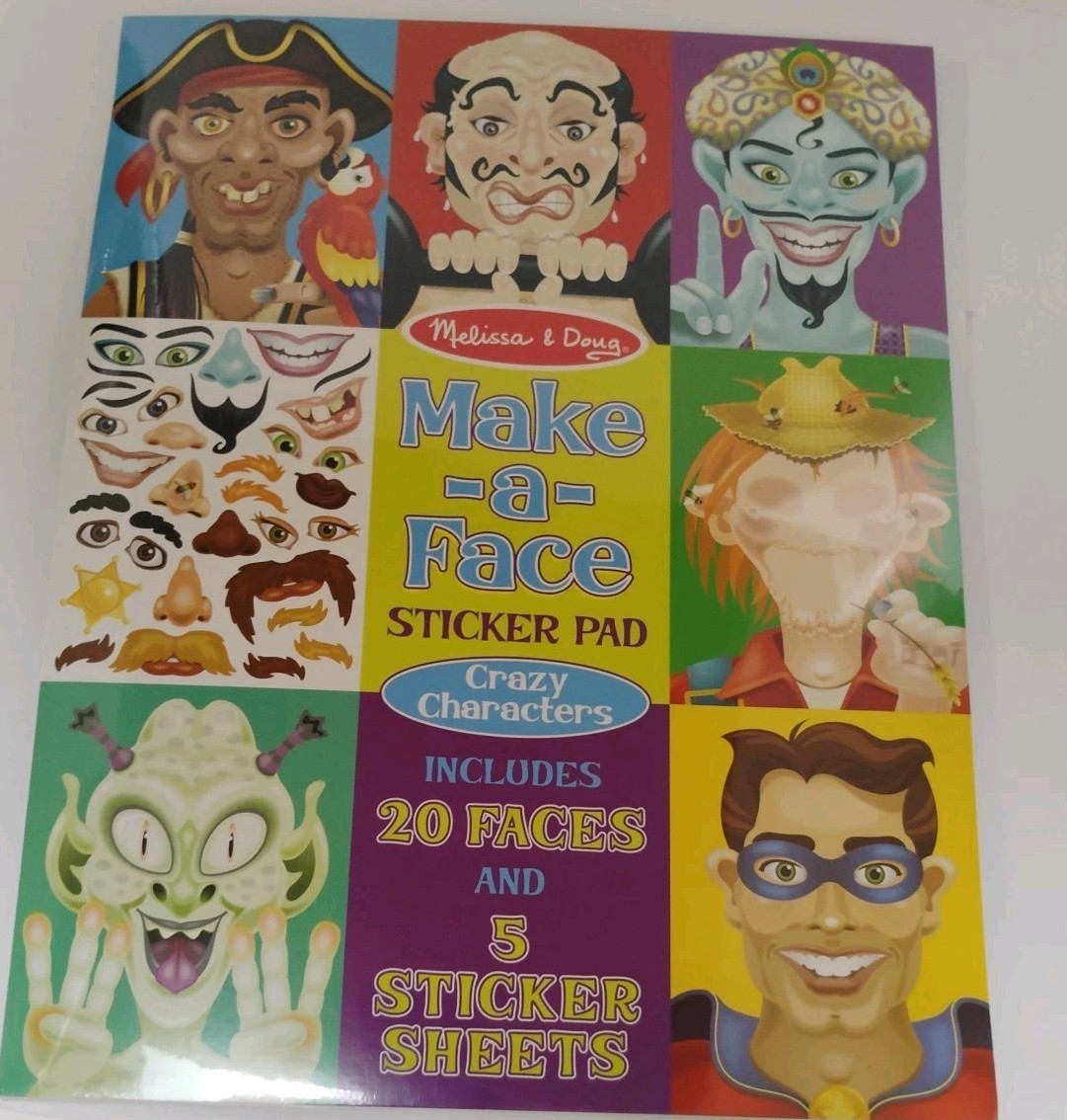 Melissa & Doug Make-a-Face Sticker Pad Crazy Characters 20 Faces New Sealed