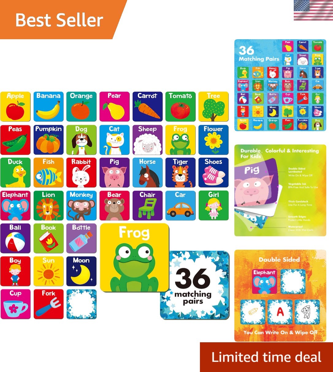 Memory Matching Game, 72 PCS First Words Matching Cards for Toddlers 36 Pairs…