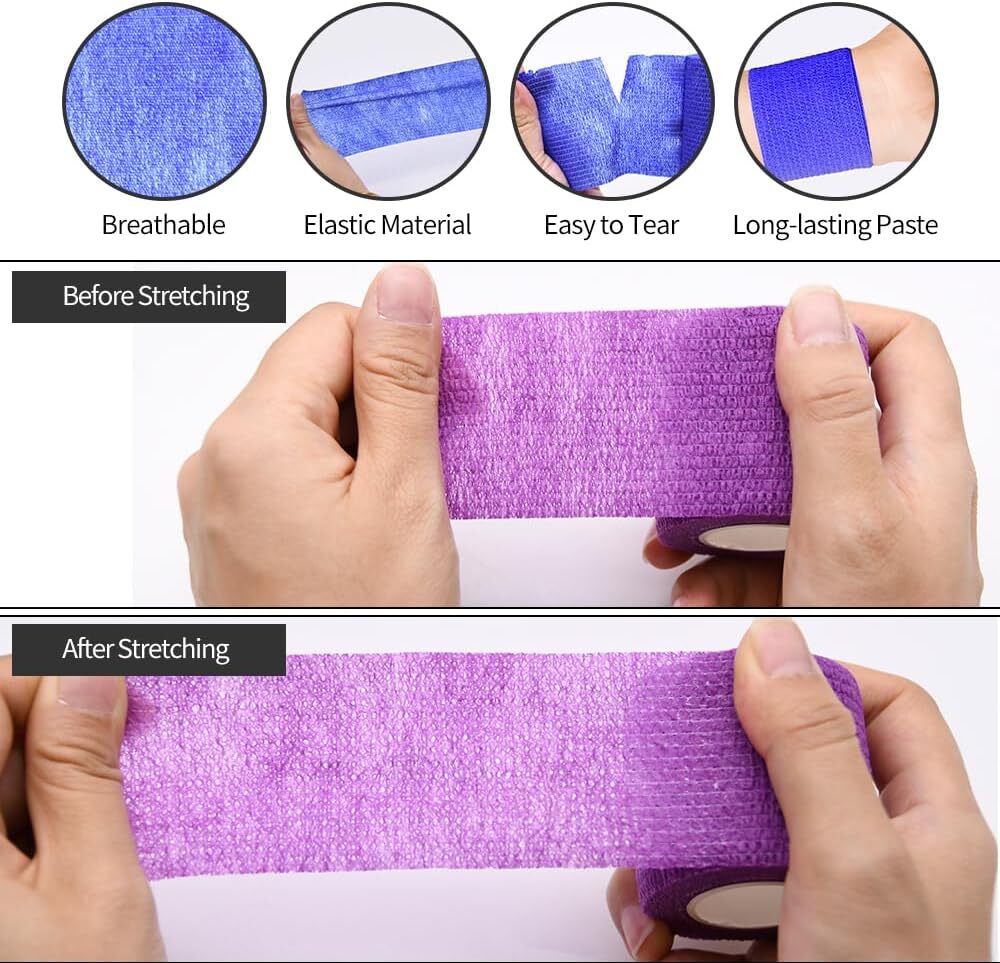 1″/2″/3″/4″ Self Adhesive Bandage Wraps, 6/12/24/48 Pack Vet Wraps, 12 Colors to