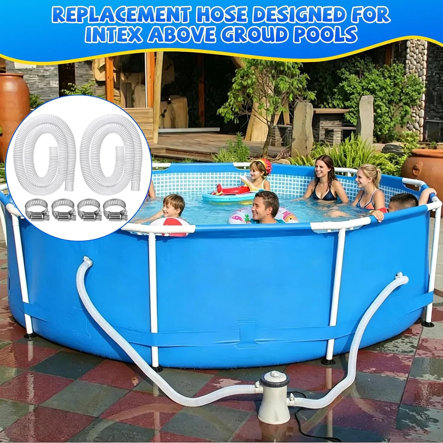 2Pack Pool Pump Replacement Hose for Above Ground Pools, 1.25 x 59 Inch Pool Fil