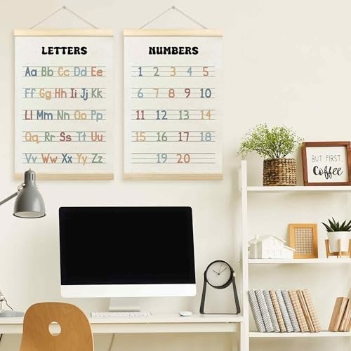 Set of 2 ABC Numbers Chart Posters for Kids – Educational Wall Art Decor 16×24