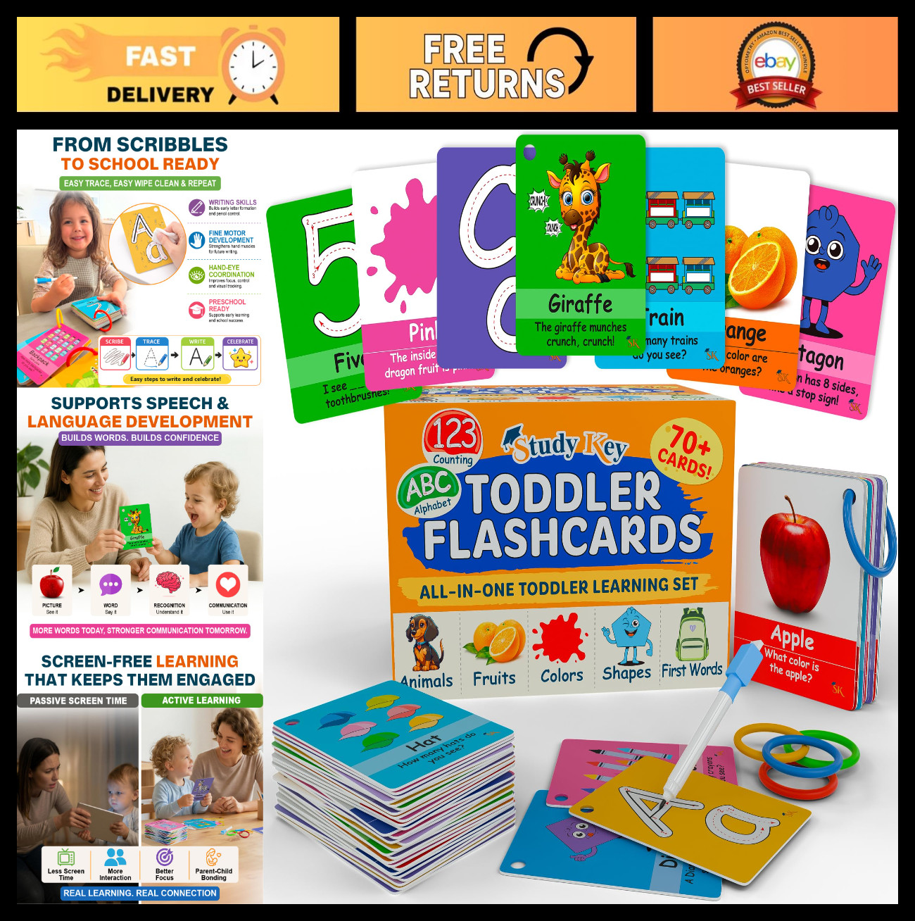 ABC Flash Cards for Toddlers 1-3 – First Words, Alphabet, Animals, Colors, Numbe