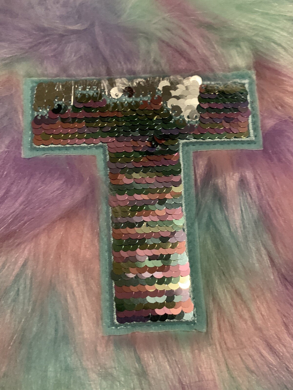 Justice Girl Faux Fur Fluffy Flip Sequins Diary Journal Writing Notebook Initial