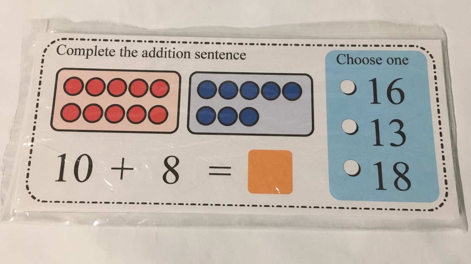 +10 Addition – Wipe & Write Learning Center Activity – 21 Laminated Cards – Math
