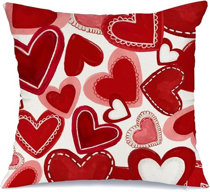 AACORS Valentines Pillow Covers 18×18 Inch Red Hearts Decorative Pillow Case