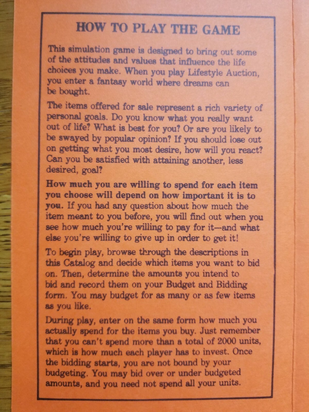 Vintage 1982 AUCTION game for a change by Creative Learning Systems
