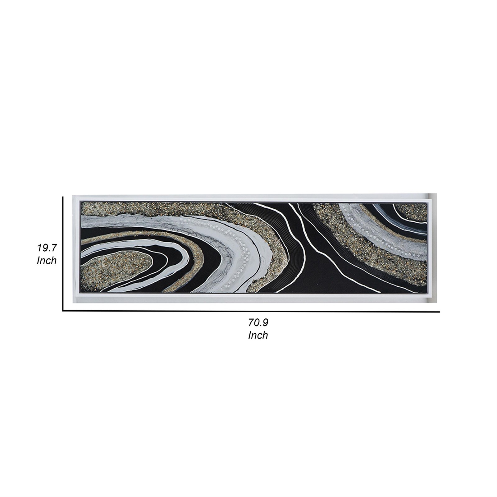 Benjara 20 x 71 Wall Art Oil Painting- Long L&scape- Silver Stones- Brown- Black