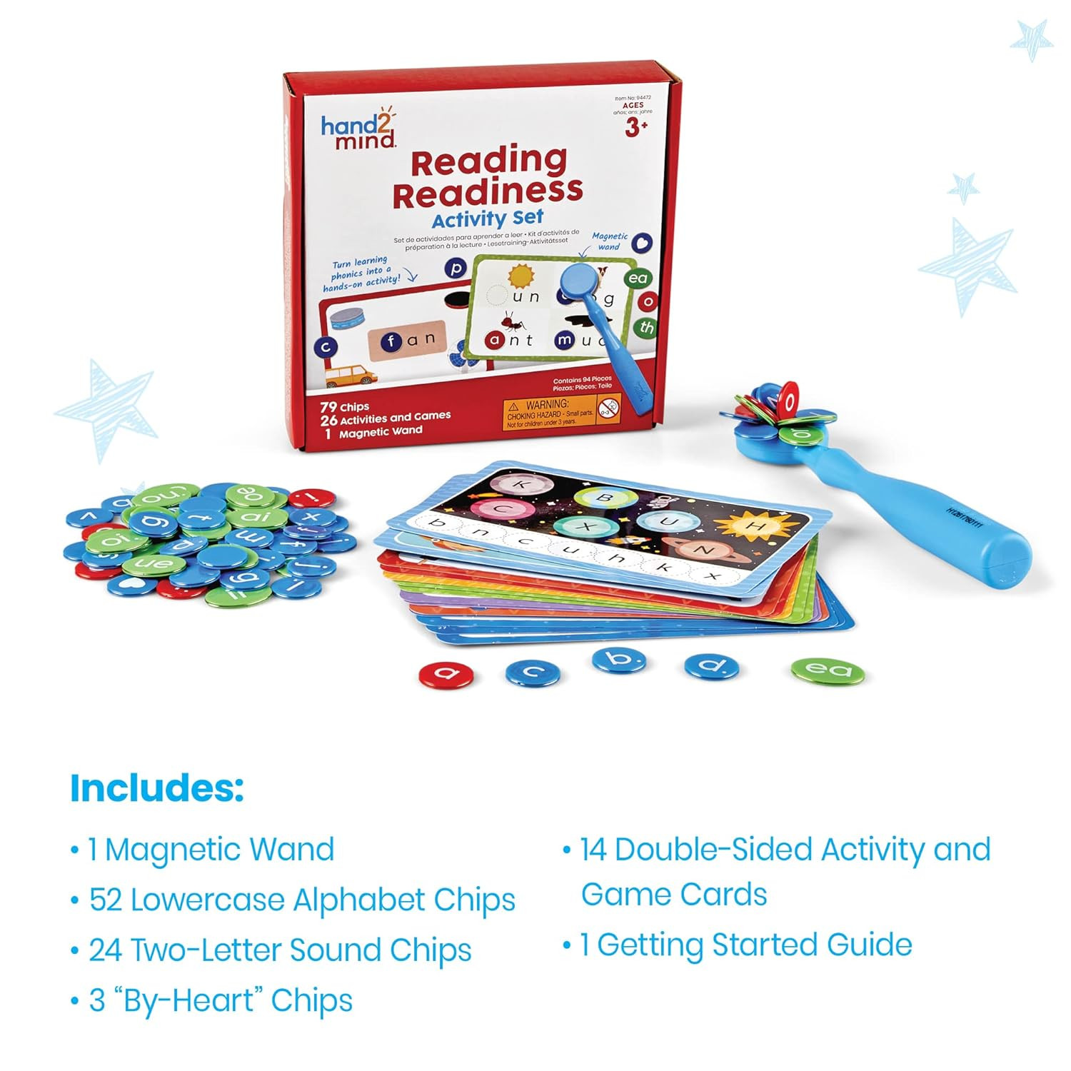 Hand2Mind Reading Readiness Activity Set, Magnetic Wands and Chip Set, Learn to