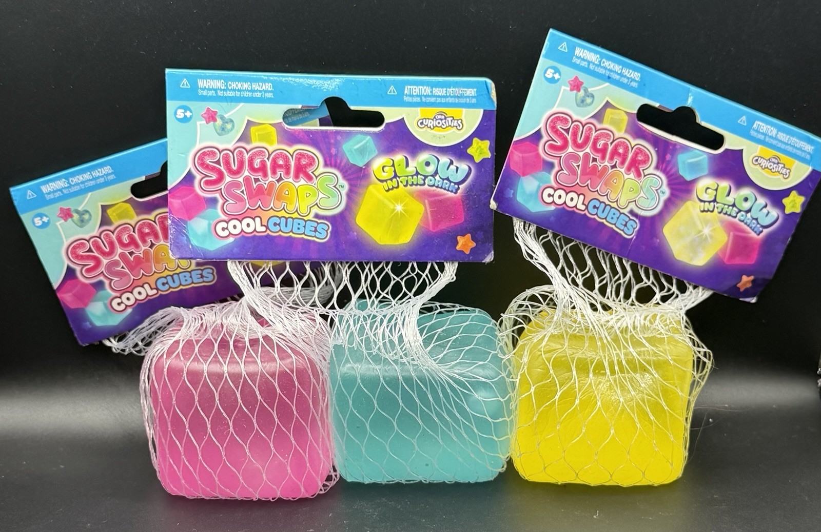 Orb Curiosities Sugar Swaps Cool Cubes Glow In The Dark Squishy Toy Set of 3 NEW