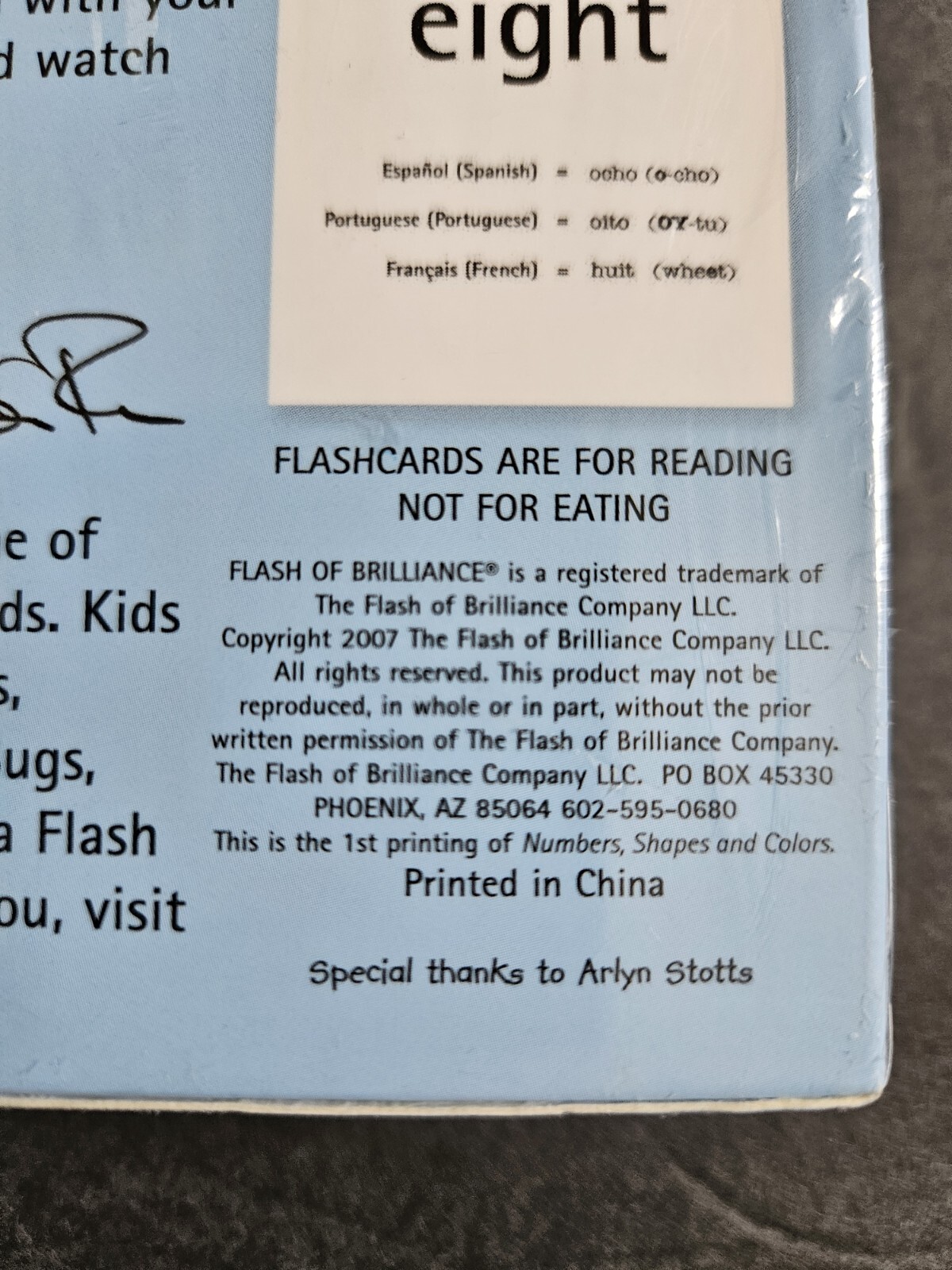 Flash Of Brilliance Numbers, Shapes, Colors Flash Cards Volume 6 First Edition