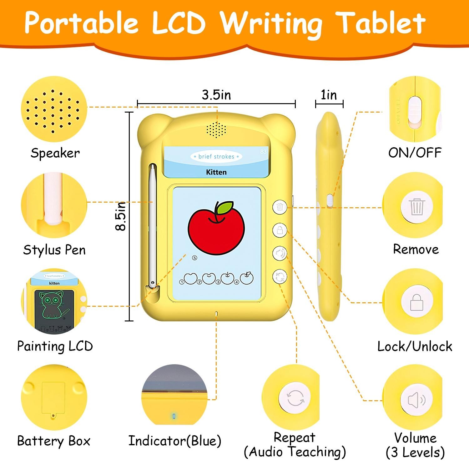 100 Words Talking Flash Cards 5.5″ Toddler LCD Writing Tablet w/ 50 Double-sided