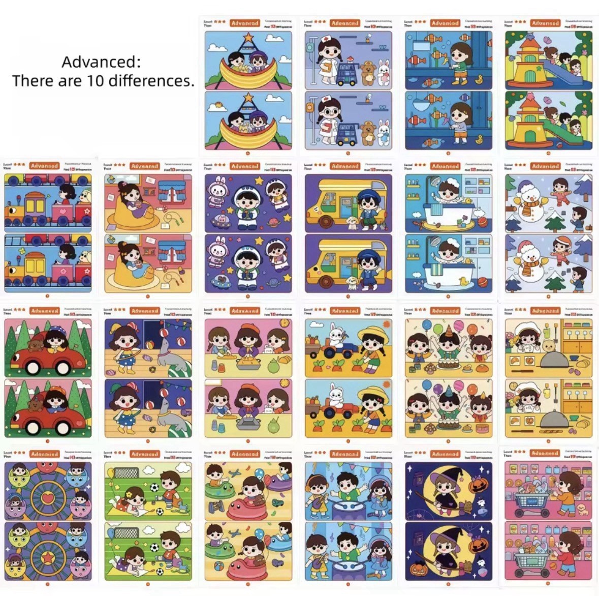 Find Differences Card Game Reusable Cartoon Educational Puzzle for Kids Three