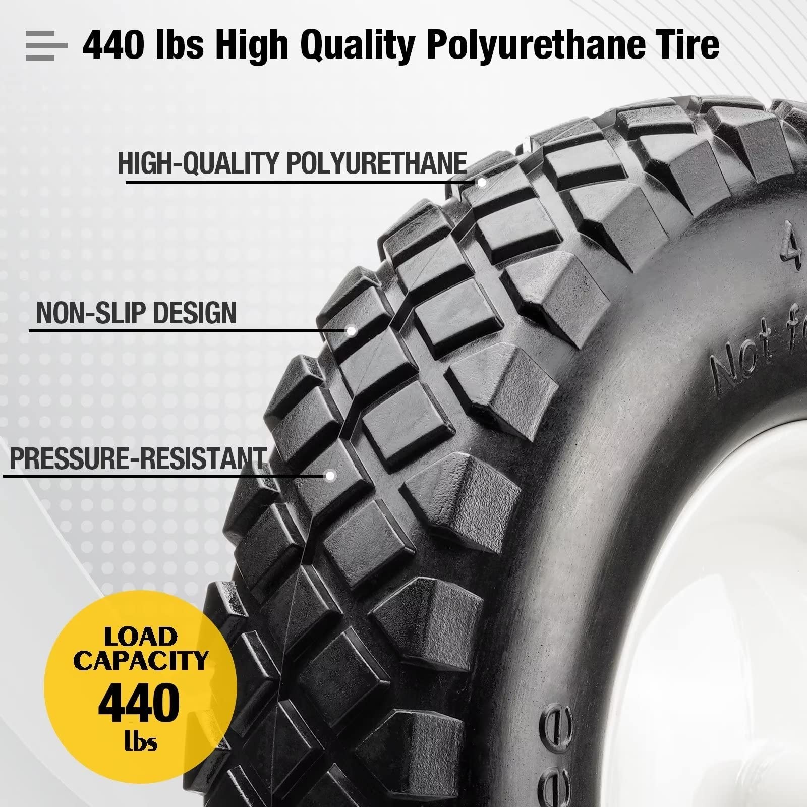 16″ Flat Free PU 4.80/4.00-8″ Solid Tire with 3/4″ Ball Bearing and 3″-8″ Cen…