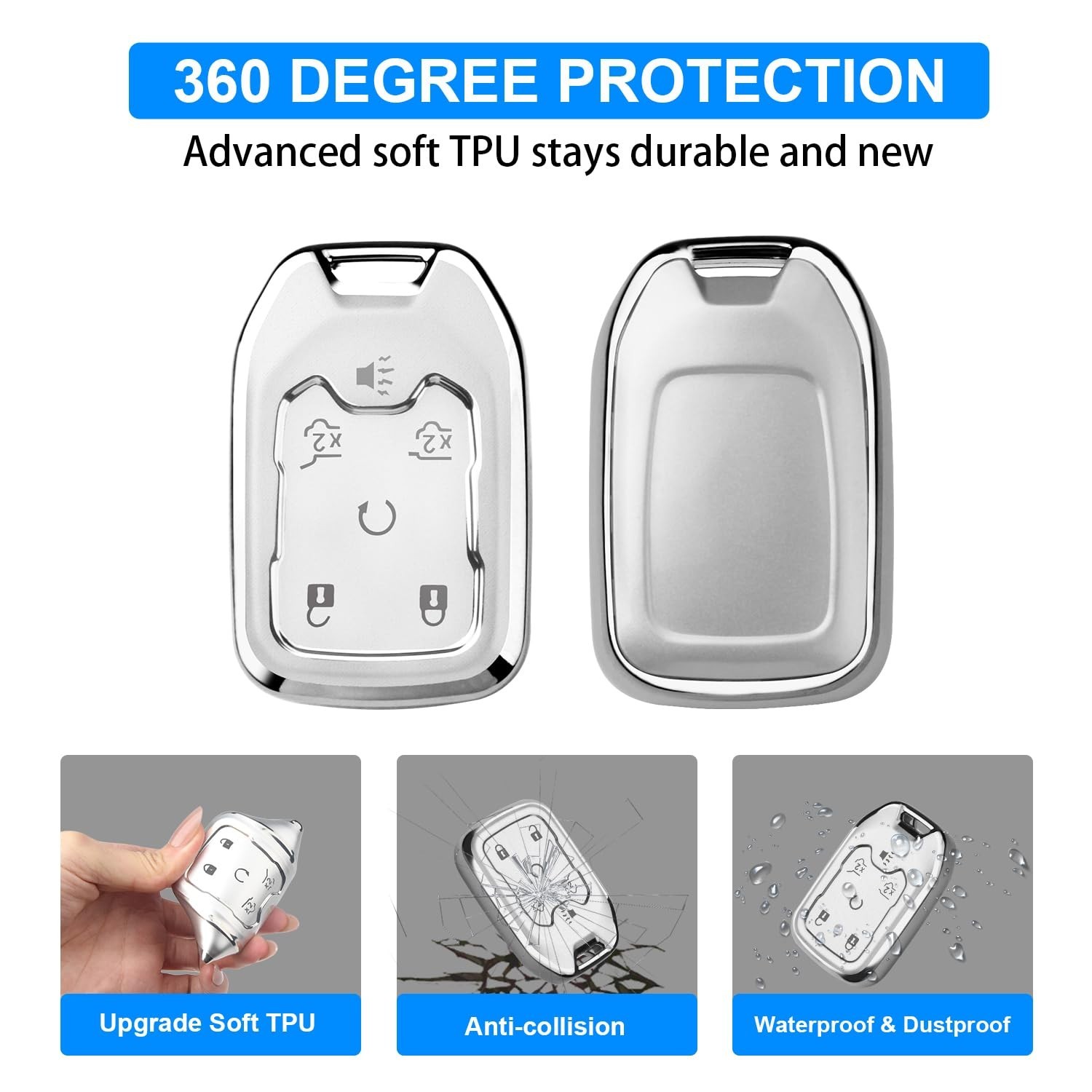 QBUC for Chevy Key Fob Cover, Key Fob Case for Chevy Suburban Tahoe, GMC, Sie…