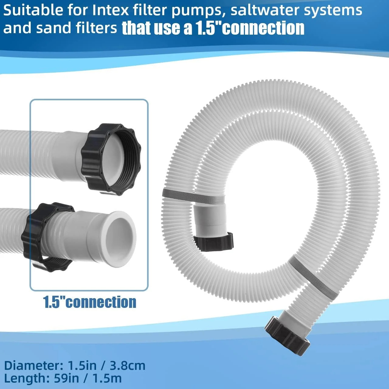 1.5″ Pool Pump Hose for Coleman Intex, 1.5 inch Pool Hoses for Above Ground Pool