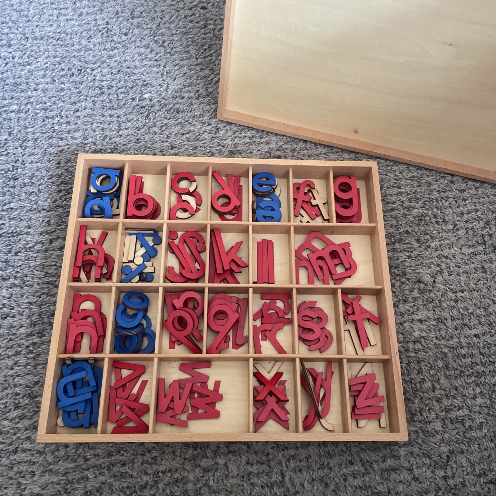 Montessori Wooden Movable Alphabet Medium Lowercase & wooden Box