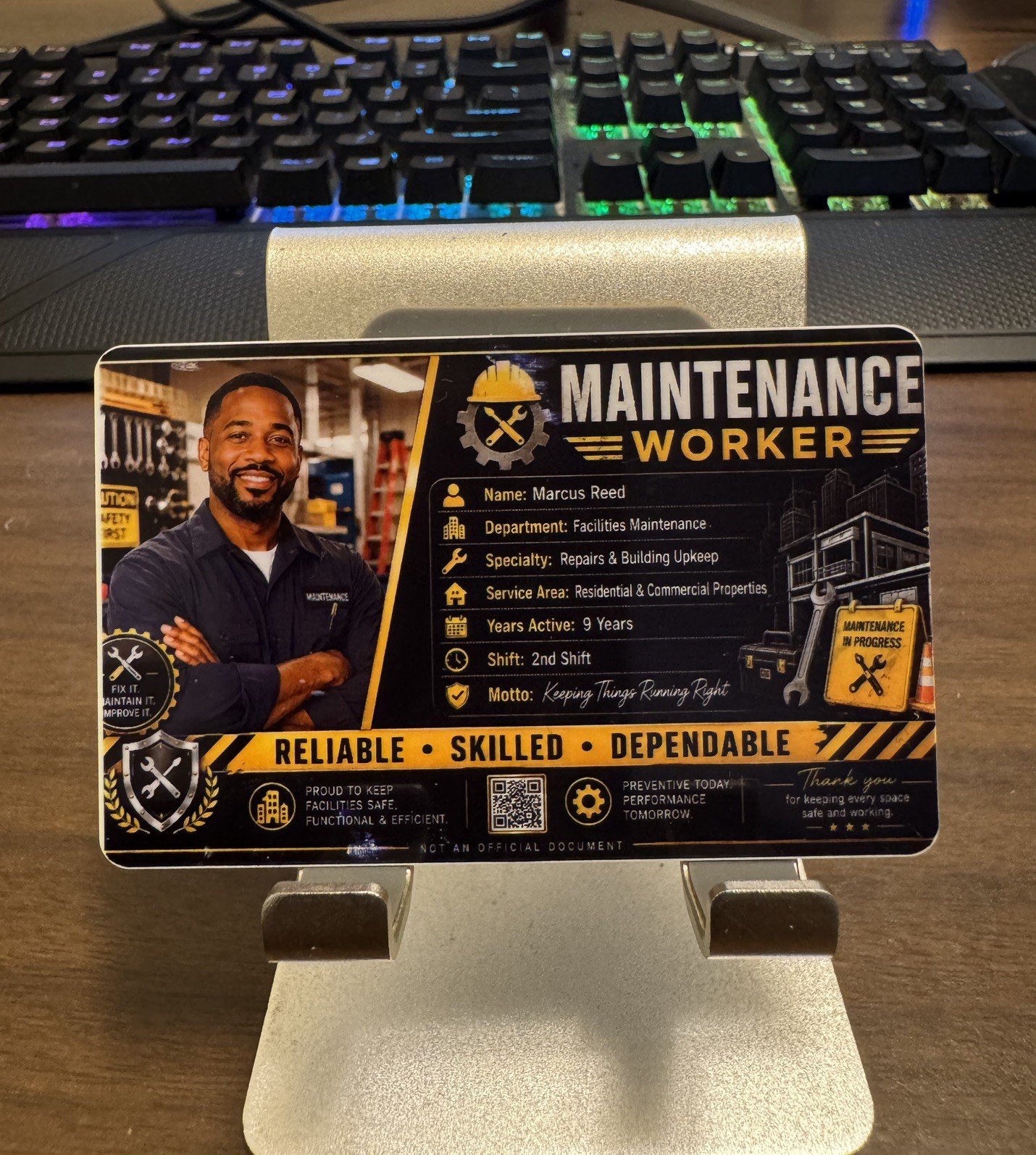 Custom Professional Worker Novelty PVC Card – Personalized Keepsake