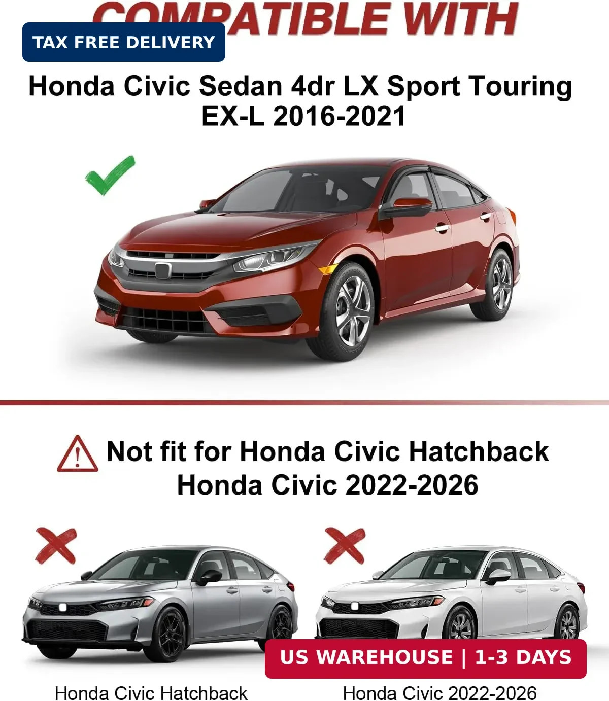 Window Rain Guards Fit for Honda Civic Sedan 2016-2021 | Premium Rain Protection