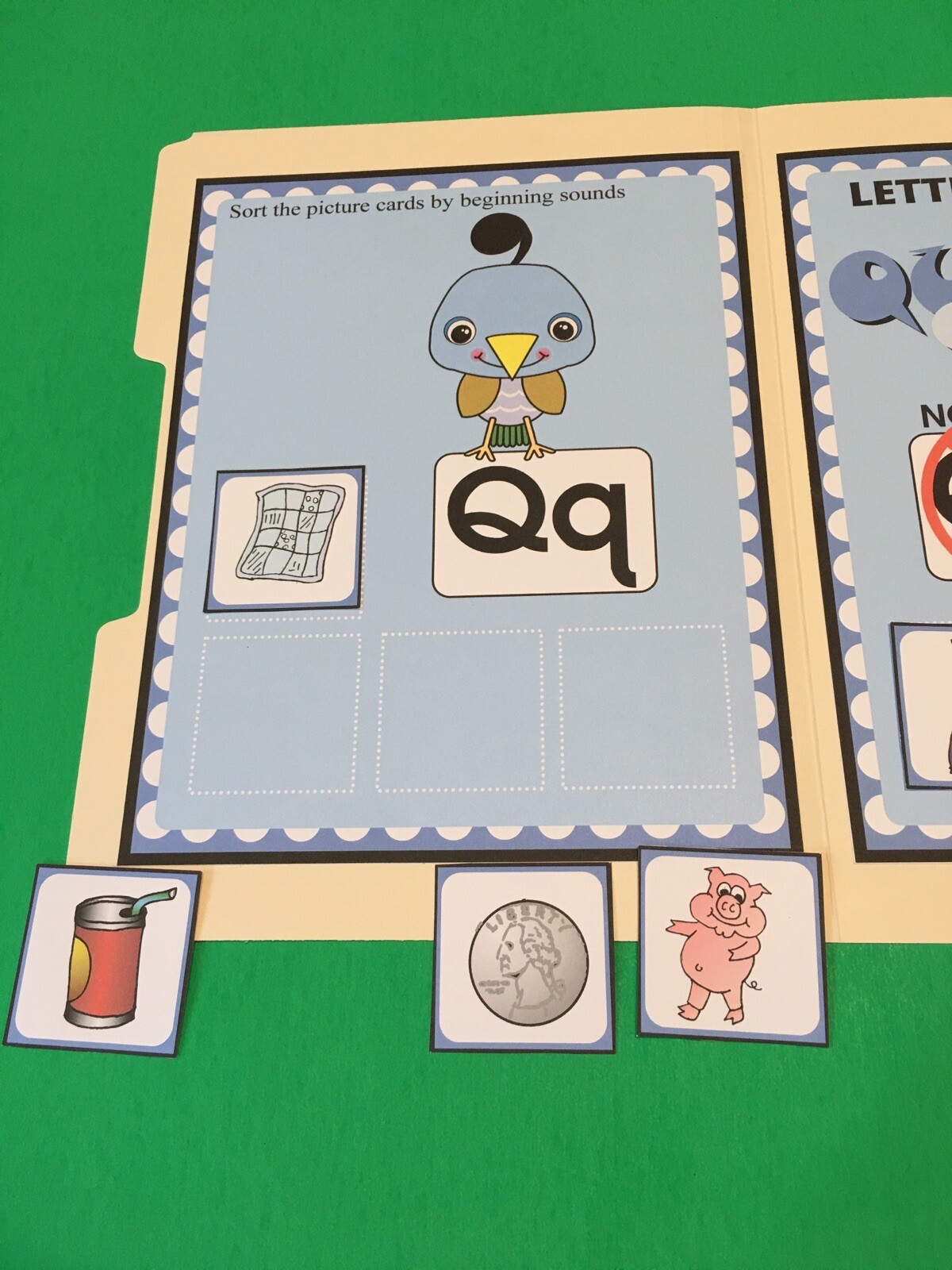 Quidley Quail – Letter Qq – DIY File Folder game – Printed / Uncut