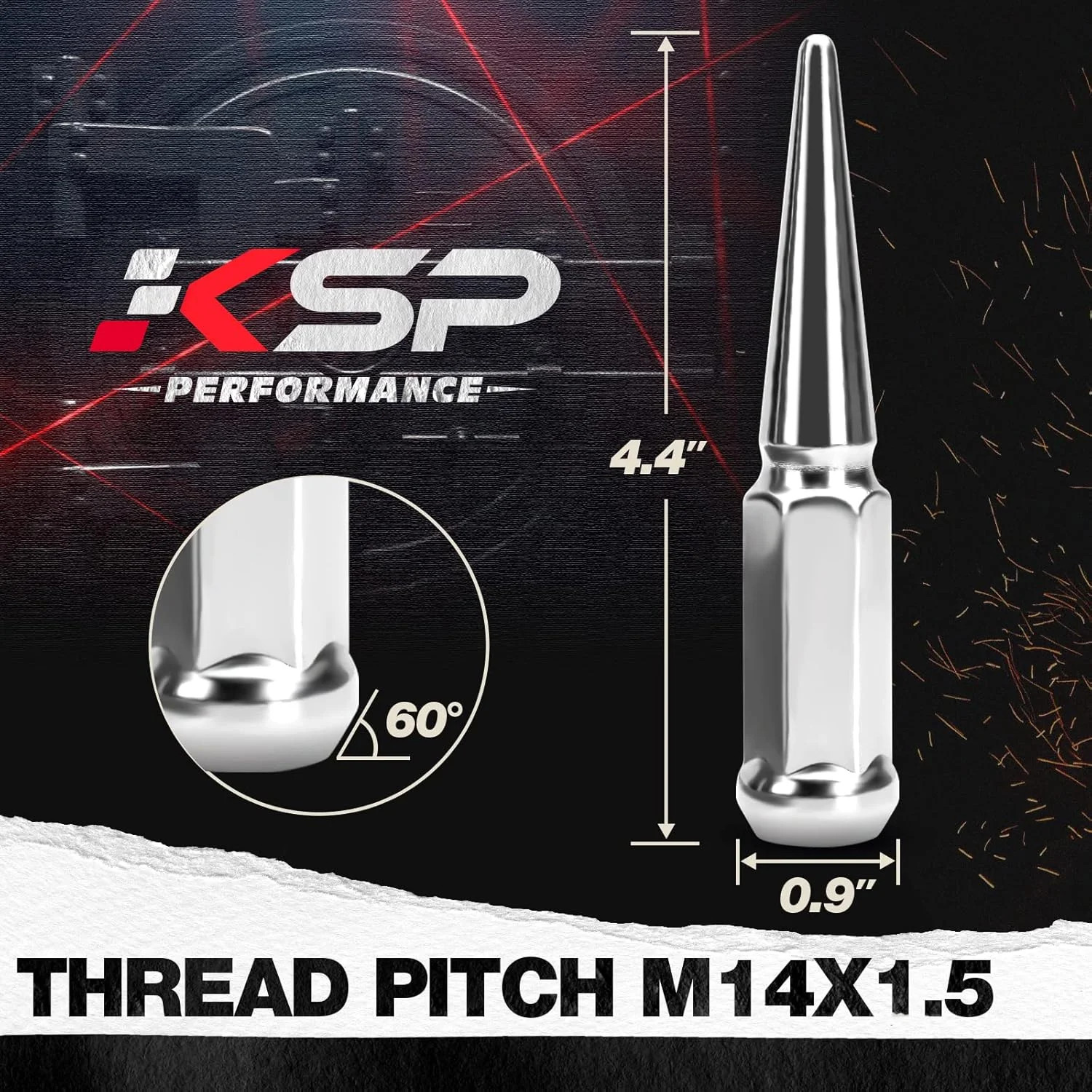 KSP M14X1.5 Spike Lug Nuts, 32PCS Chrome 14mmx1.5 Wheel Spiked Lug Nut for Silve