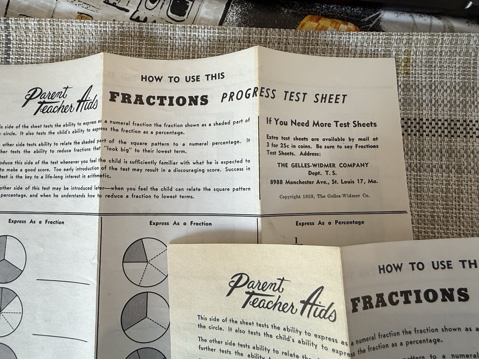 Fractions Flash Cards Learn With Parent Teacher Aid Numbers Math Arithmetic 1959