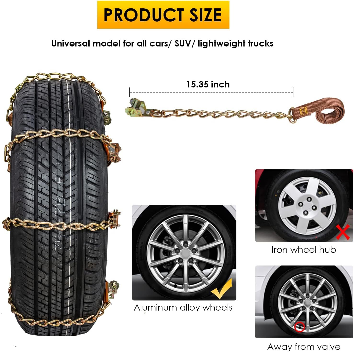 Qoosea Snow Chains Tire Chains for Car Trucks 8 Pieces Universal Thickened