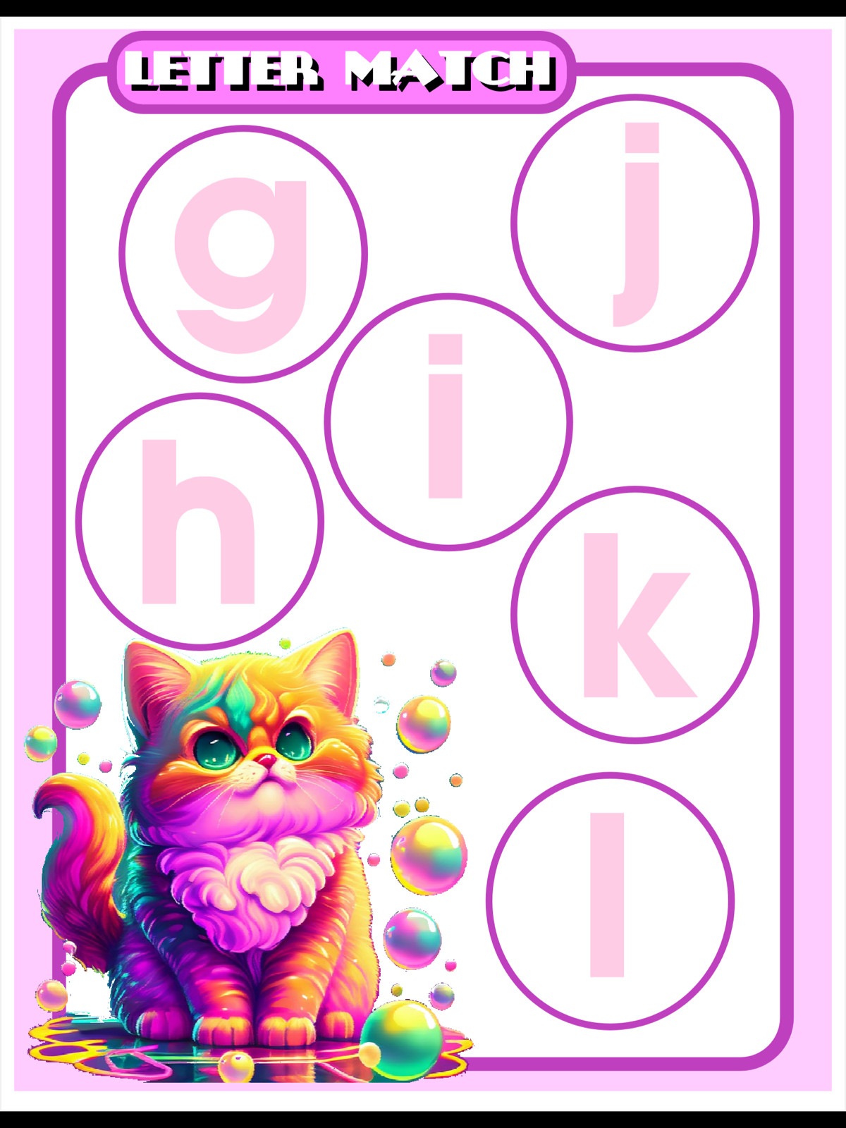 Pretty Kitty Bubble Match Game – Uppercase & Lowercase Match    – DIY KIT –
