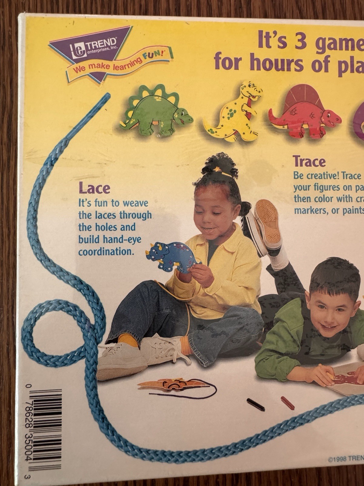 Prehistoric Pals Lace Trace n Play Dinosaurs 6 Lacing Cards Sewing 1998 NEW Toys