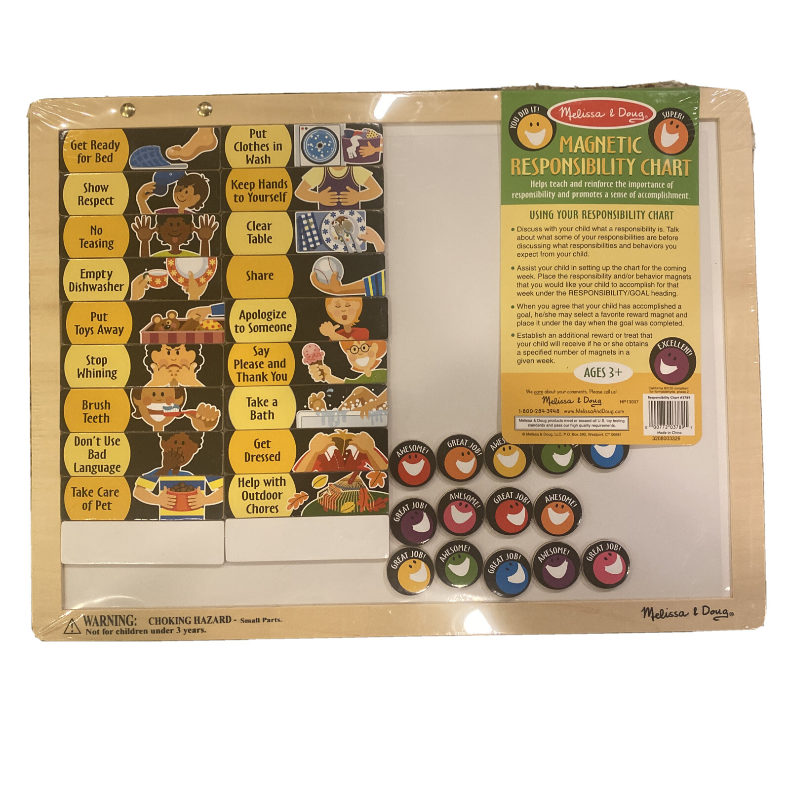 Melissa & Doug MAGNETIC RESPONSIBILITY CHART 90 Magnets Wooden Hinged ~ NEW