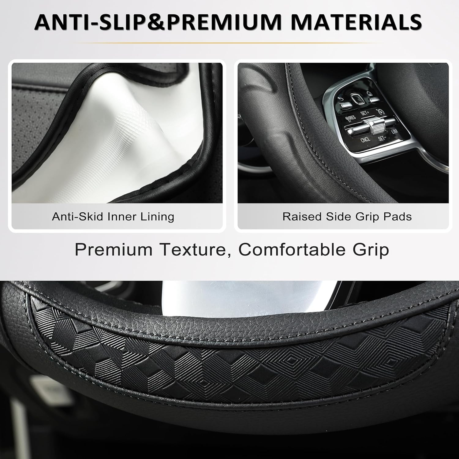 Custom-Fit Steering Wheel Cover for Toyota Camry, Corolla, RAV4, 14.5–15″,