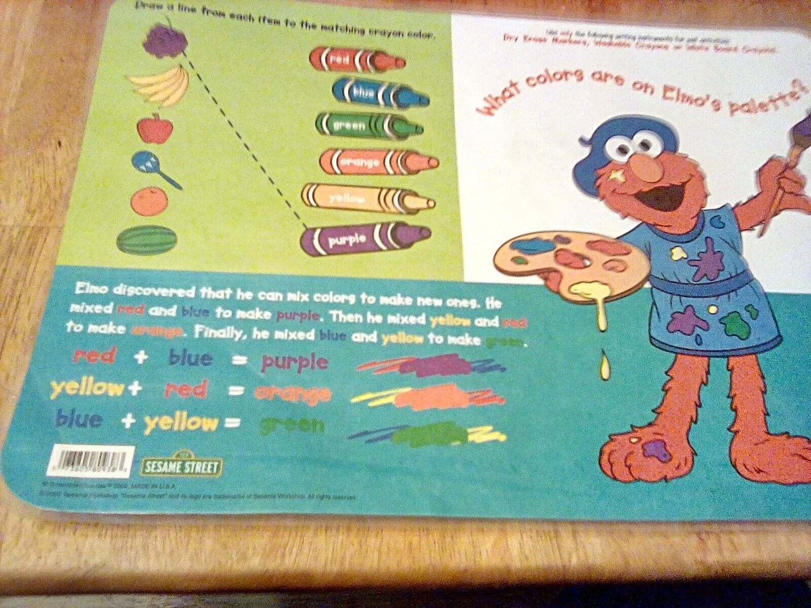 Sesame Street Colors 2002 Educational Learning Activity Mat Preschool Homeschool