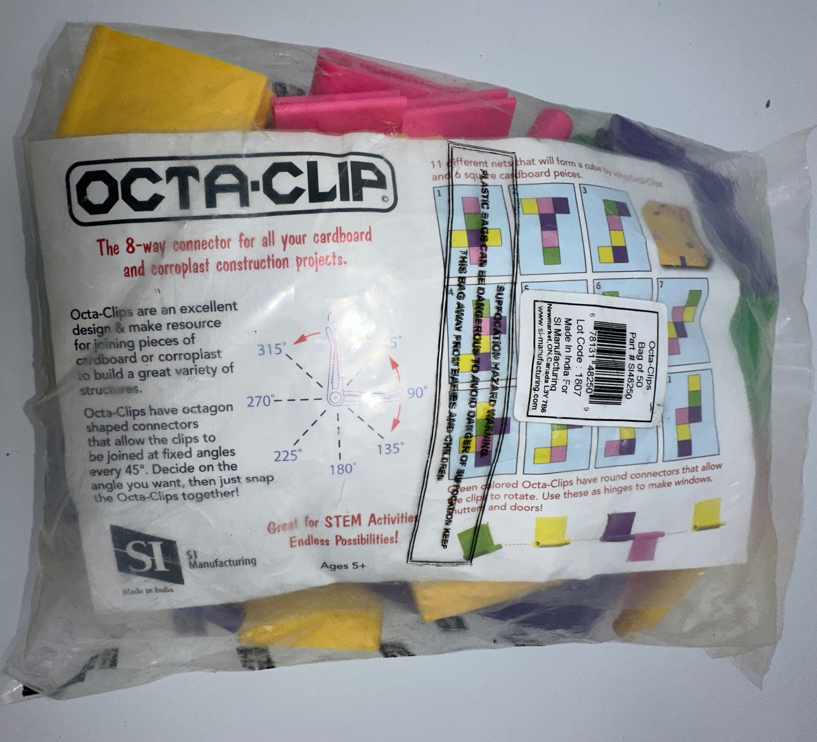 Octa-Clip Set of 50 Building Clips Cardboard Construction STEM NIP
